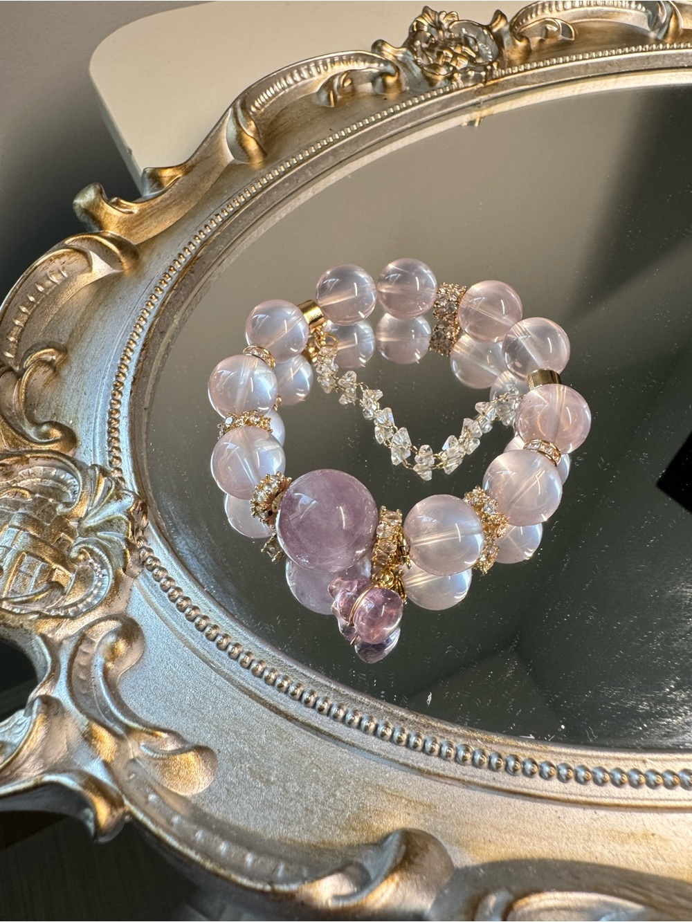 Premium Pink-Purple Quartz & Purple Rabbit Hair Rutilated Quartz Bracelet